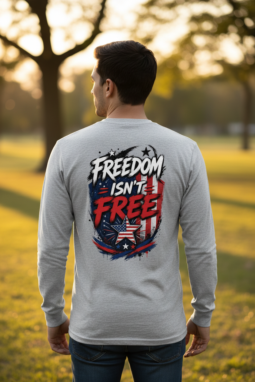 Freedom isnt Free - Long Sleeve Graphic Tee Shirt - Back Design Long Sleeve T Shirt - Back